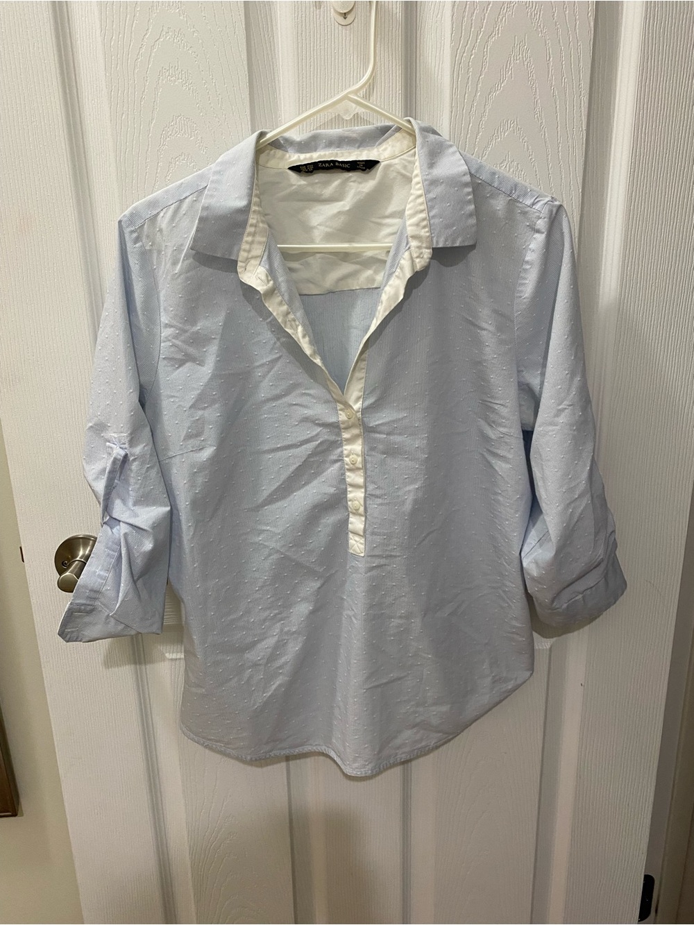Zara Light Blue and White Striped Collar Shirt